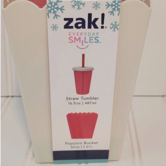 Snack N Sip Set Popcorn Bucket Container Zak Tumbler Snowflakes Target Bullseye - Picture 3 of 4